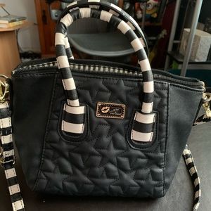 Betsey Johnson black star purse with striped strap